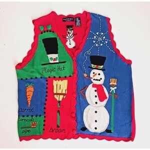 VTG 95 Eagles Eye Christmas Vest Snowman Snowflake 2X Cotton Blend